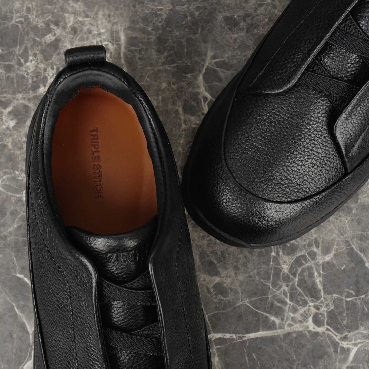 Zegna Black Leather Triple Stitch™ Monte Sneakers - DesignerGu