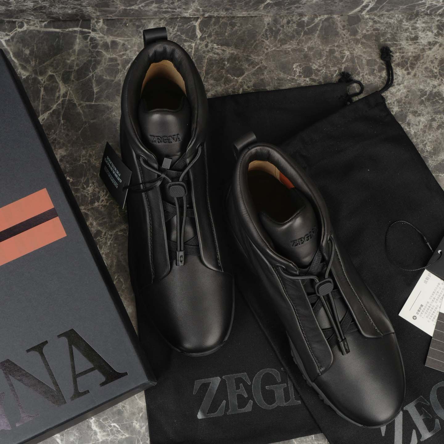 Zegna Black Leather Triple Stitch™ Vetta Sneakers - DesignerGu