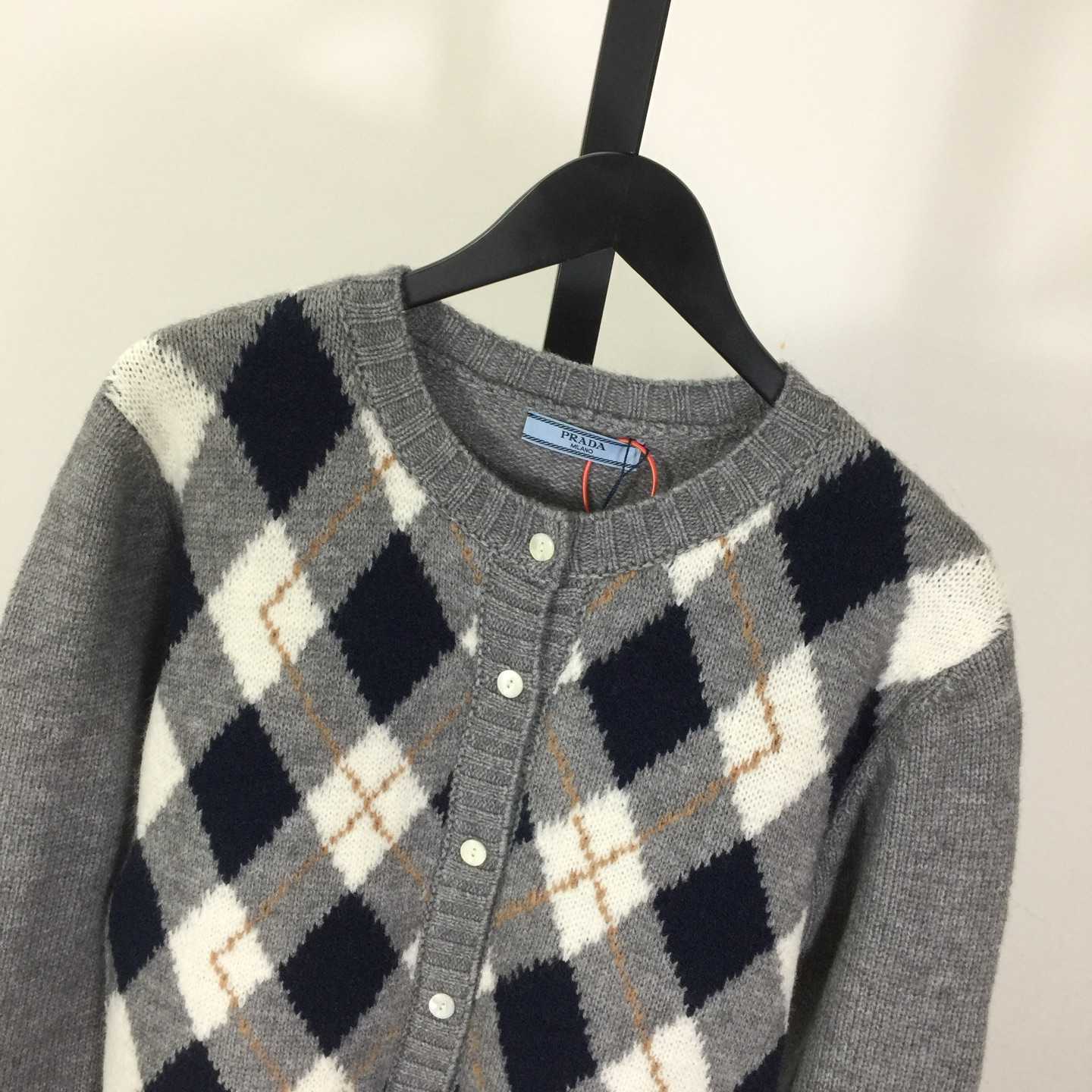Prada Diamond-pattern Wool Cardigan - DesignerGu