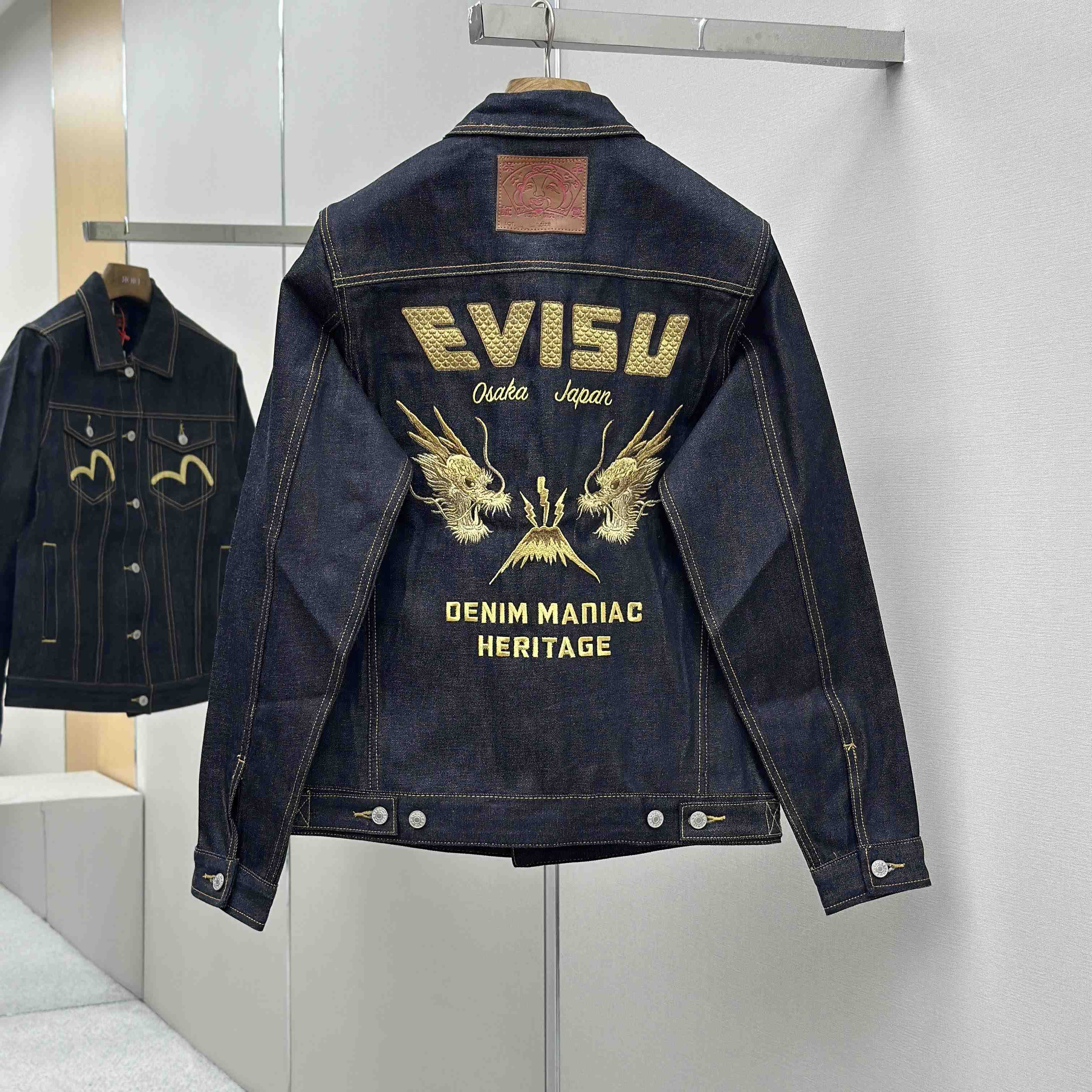 Evisu Hakutaku Embroidery Relax Fit Denim Jacket - DesignerGu