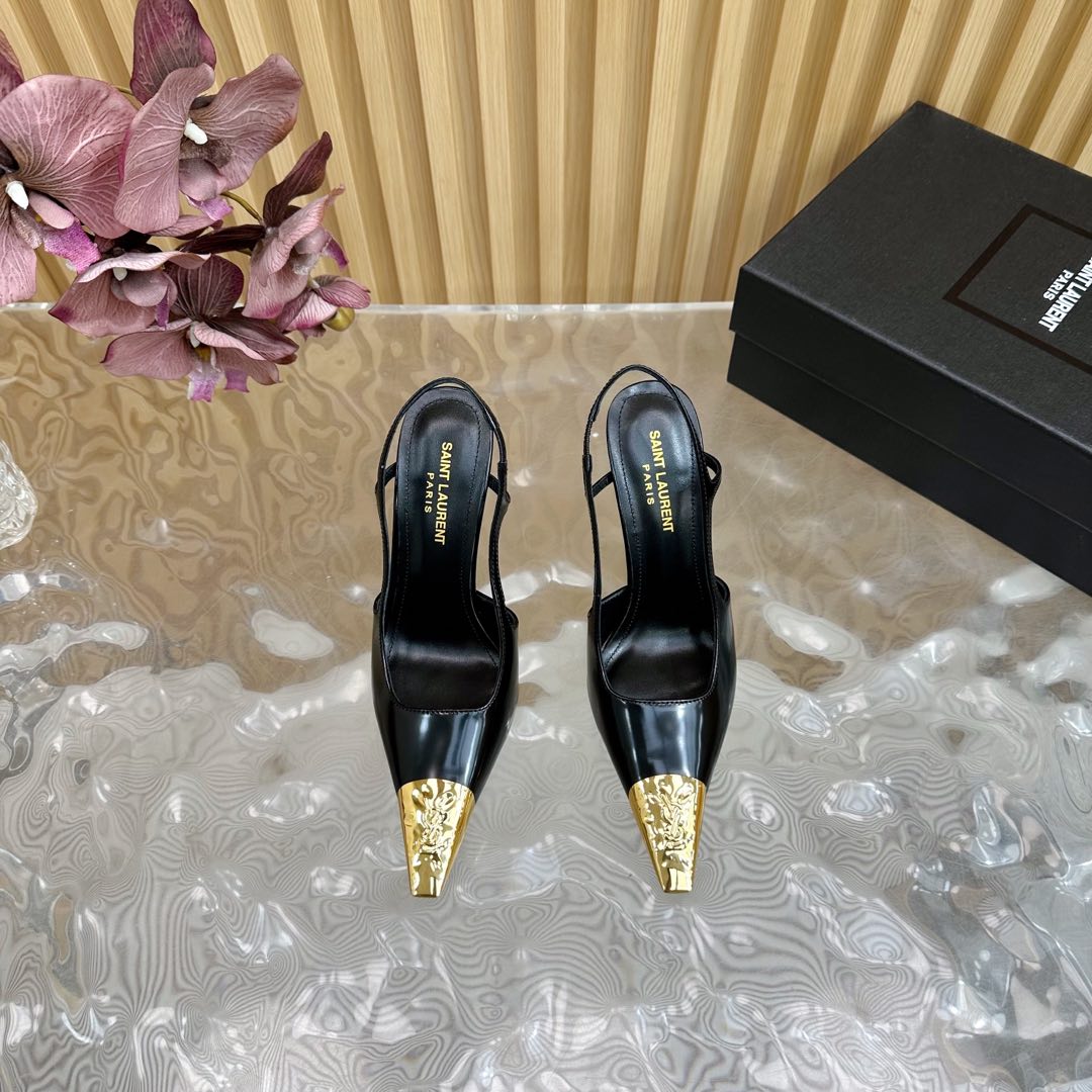 Saint Laurent Jeanne 110 Leather Slingback Pumps  - DesignerGu