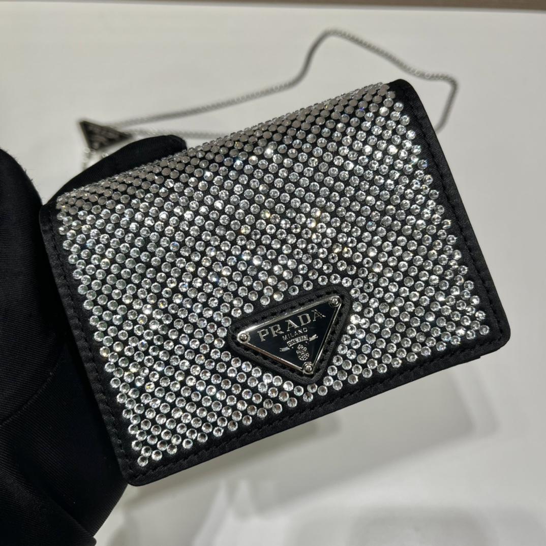Prada Cardholder With Shoulder Strap And Crystals - DesignerGu