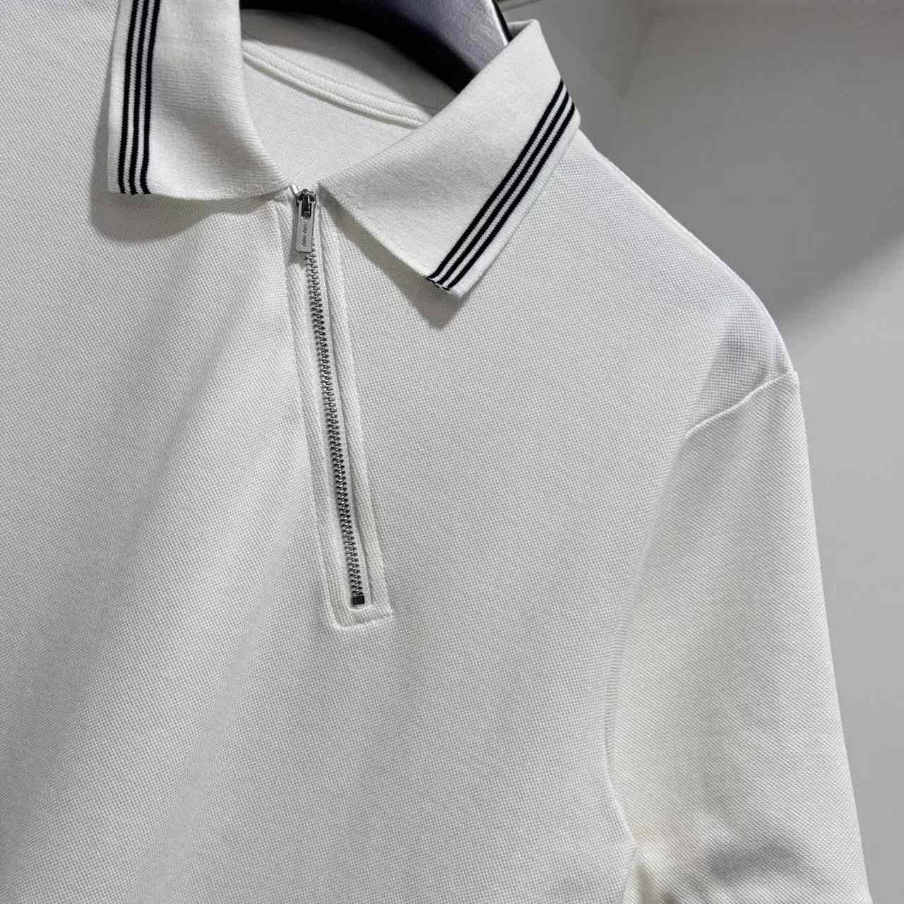 Miu Miu Ribbed Trim Zippered Polo Shirt - DesignerGu