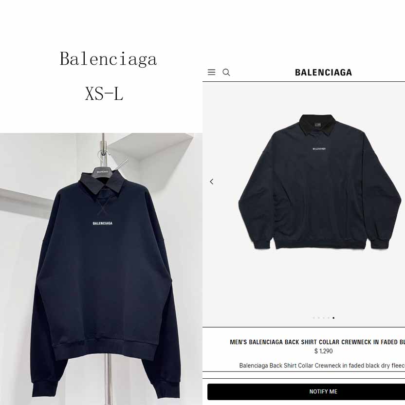 Balenciaga Back Shirt Collar Crewneck In Faded Black - DesignerGu