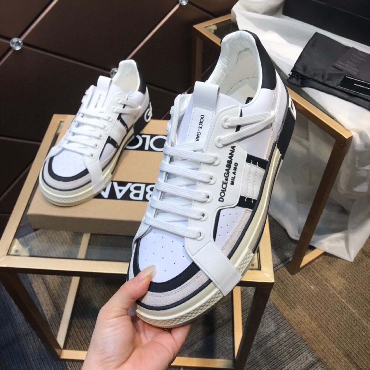 Dolce & Gabbana Calfskin 2Zero custom Sneakers In White/Black - 