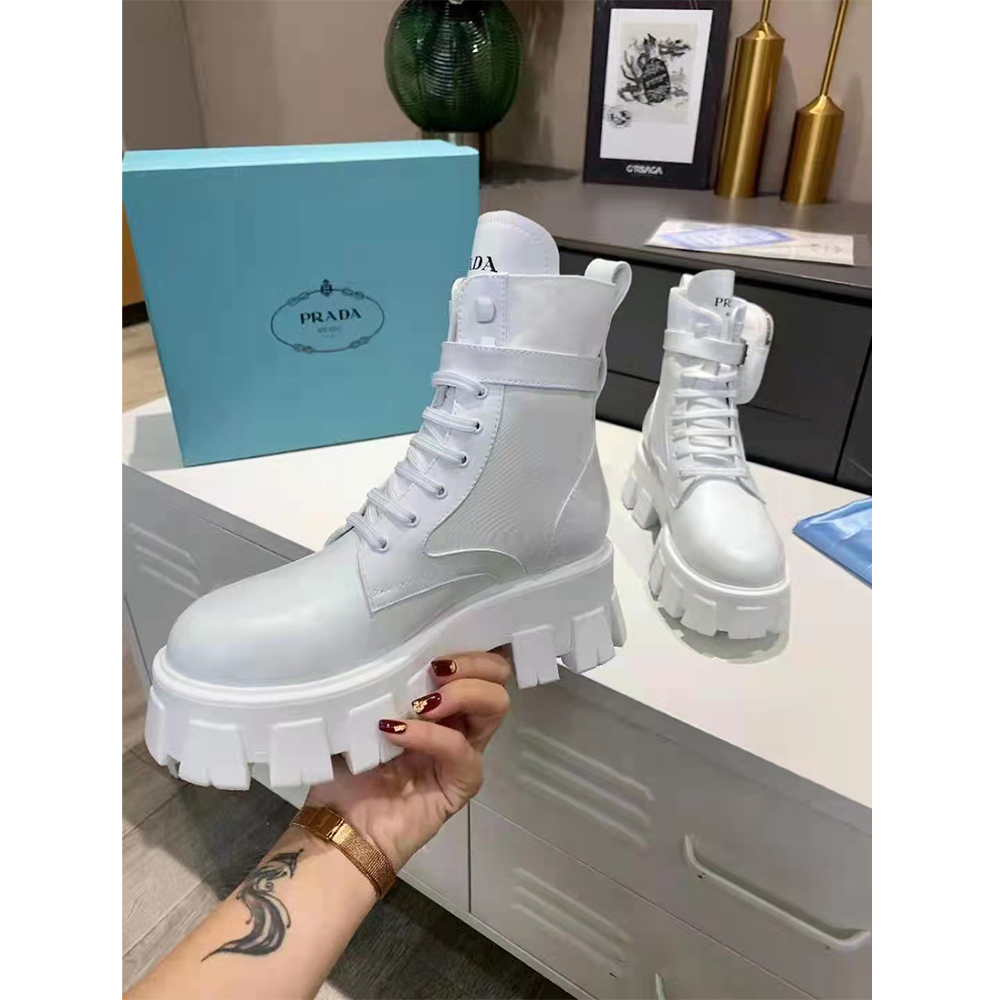 Prada Brushed Rois Leather And Nylon Monolith Boots - 