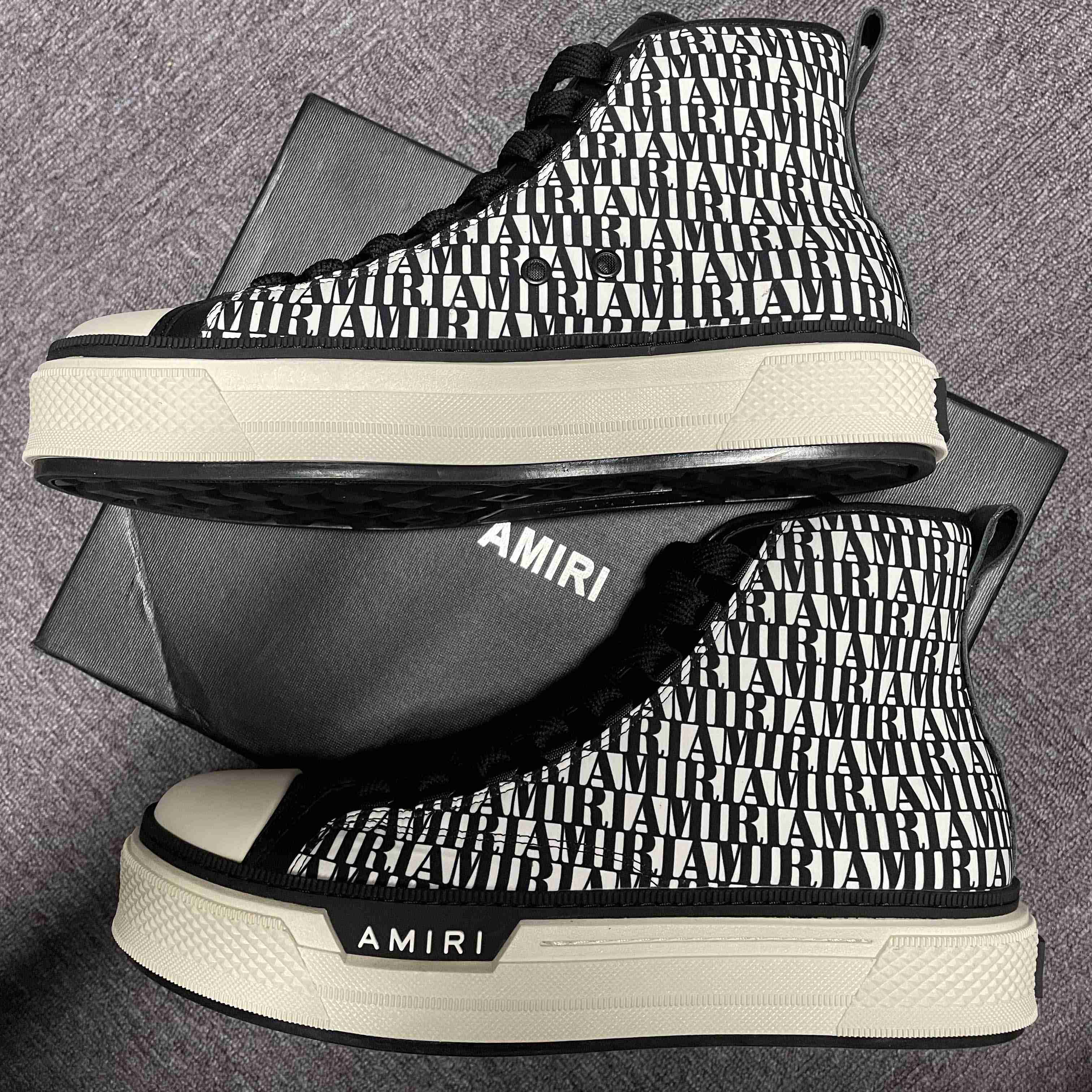 Amiri Logo-Print Canvas High-Top Sneakers - DesignerGu