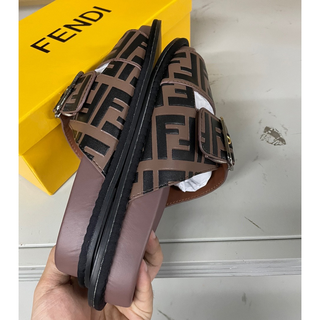 Fendi Multicolor Leather Slides(Brown) - DesignerGu