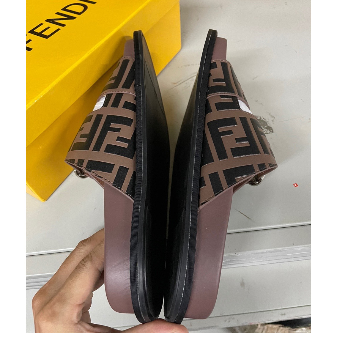 Fendi Multicolor Leather Slides(Brown) - DesignerGu