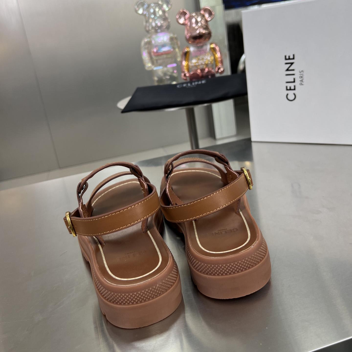 Celine Clea Triomphe Sandal In Vegetable - Tanned Calfskin - 