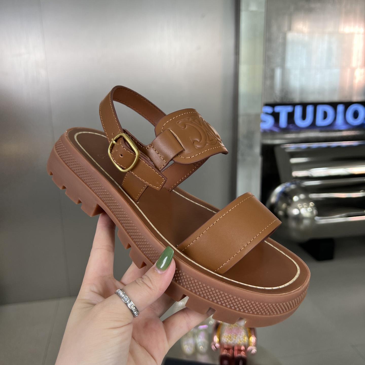 Celine Clea Triomphe Sandal In Vegetable - Tanned Calfskin - 