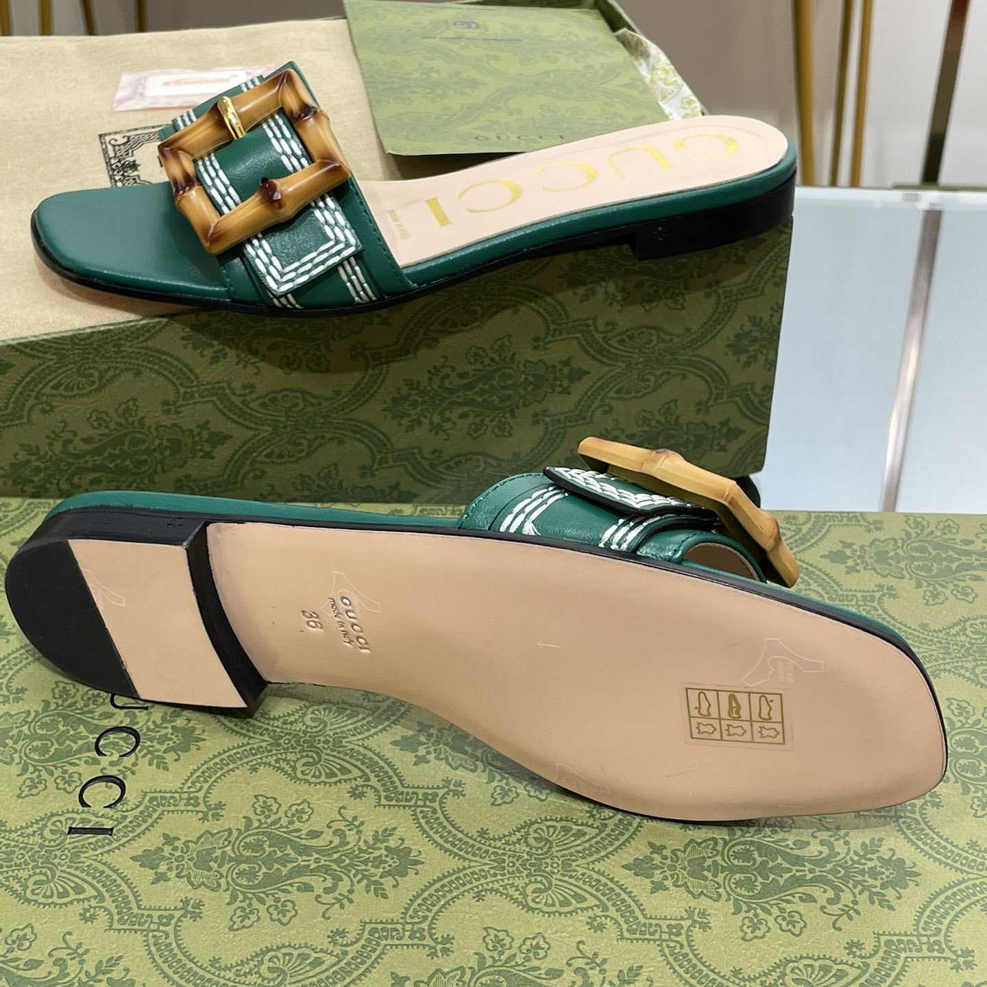 Gucci Women's Slide Sandal With Bamboo Buckle - 