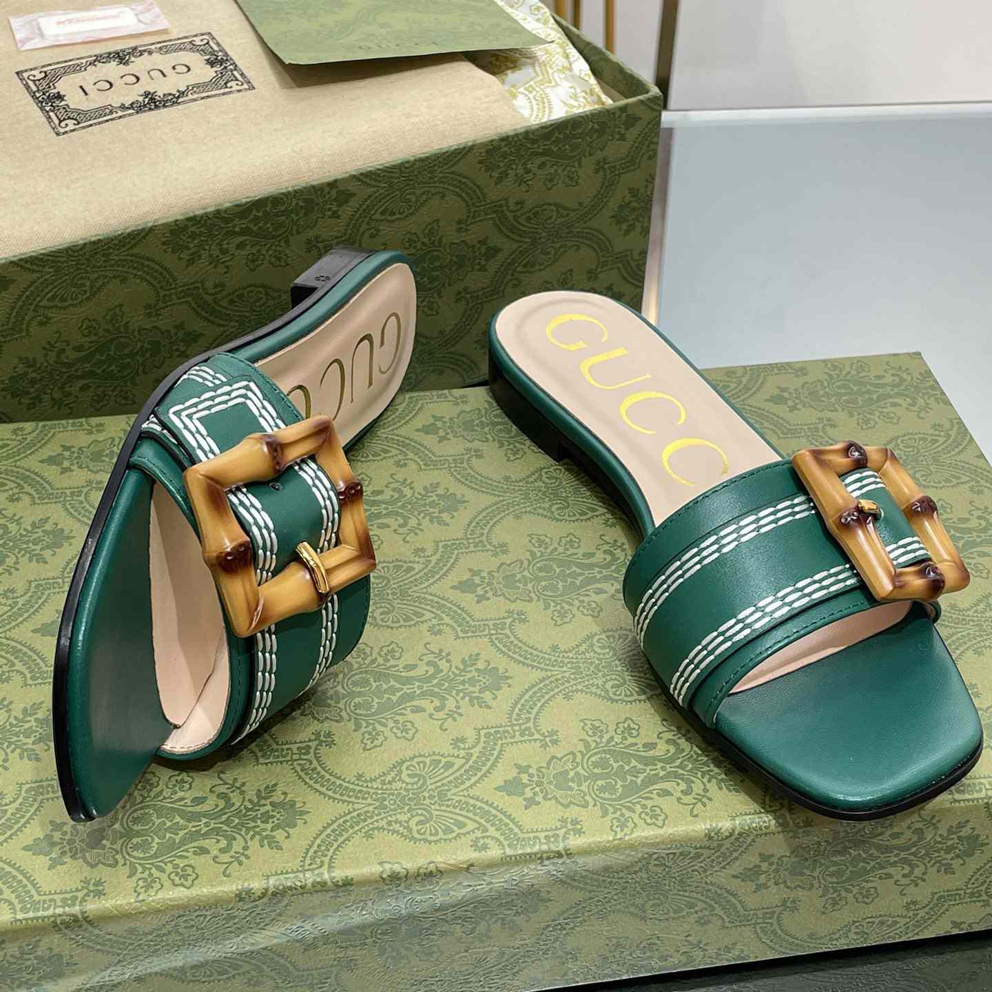 Gucci Women's Slide Sandal With Bamboo Buckle - 