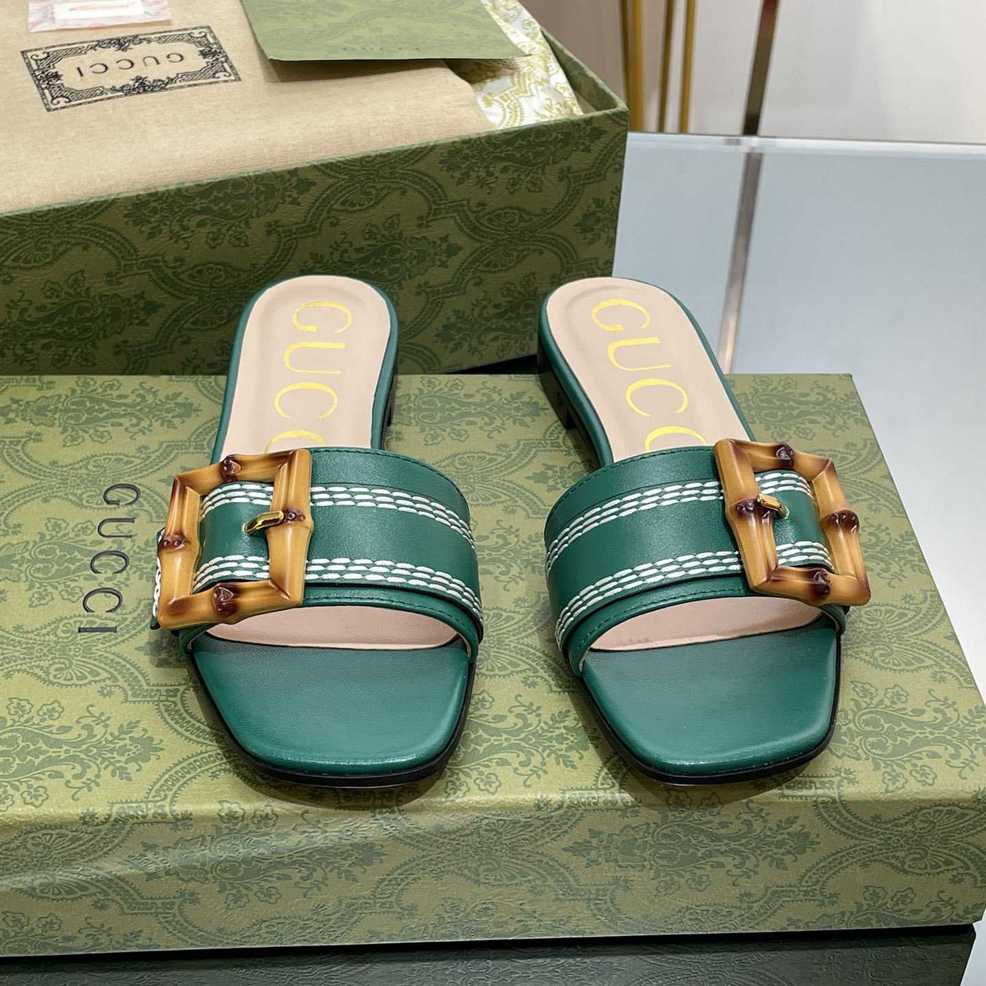 Gucci Women's Slide Sandal With Bamboo Buckle - 