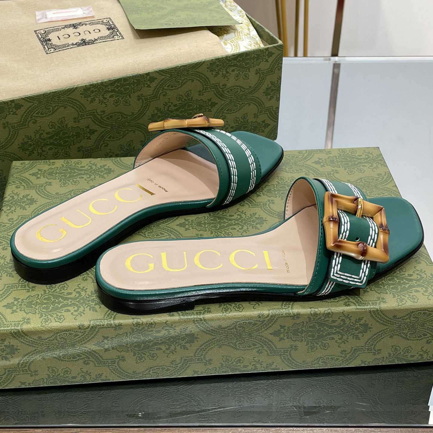Gucci Women's Slide Sandal With Bamboo Buckle - 