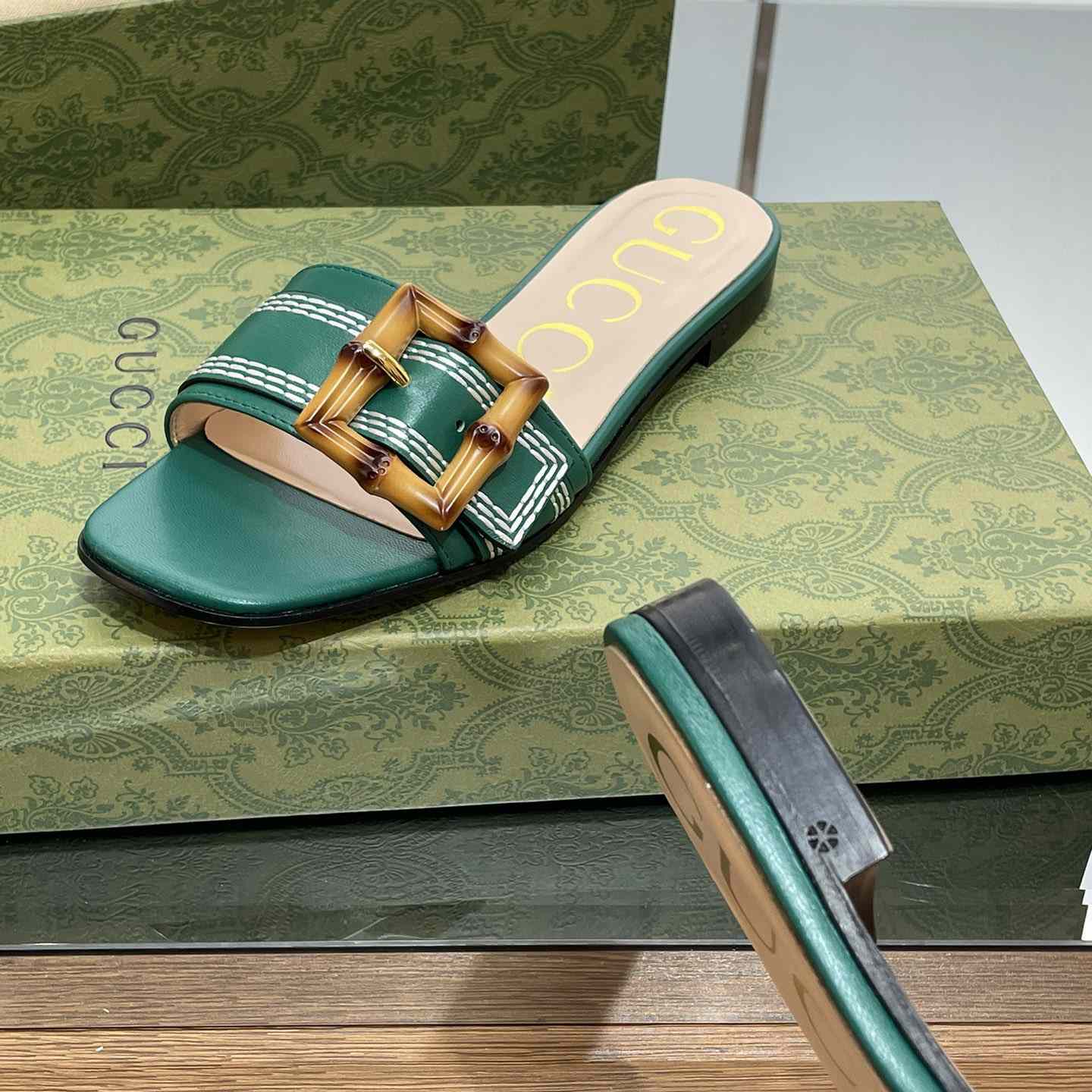 Gucci Women's Slide Sandal With Bamboo Buckle - 