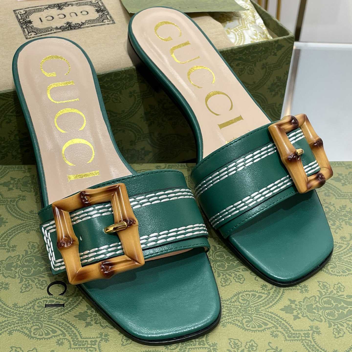 Gucci Women's Slide Sandal With Bamboo Buckle - 