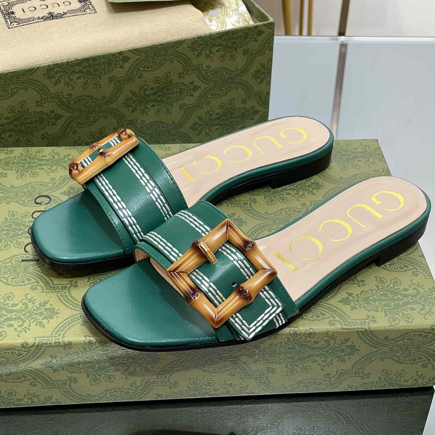 Gucci Women's Slide Sandal With Bamboo Buckle - 