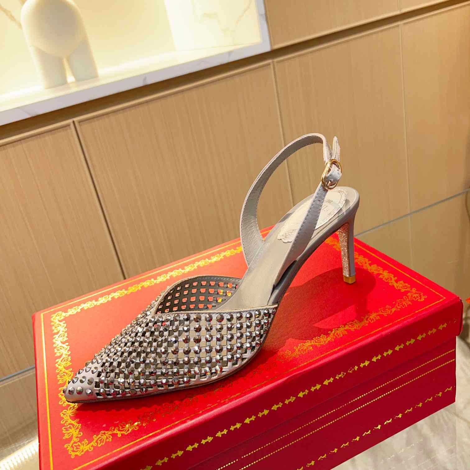 Rene Caovilla Ginger Crystal Silver Slingback 80 - 