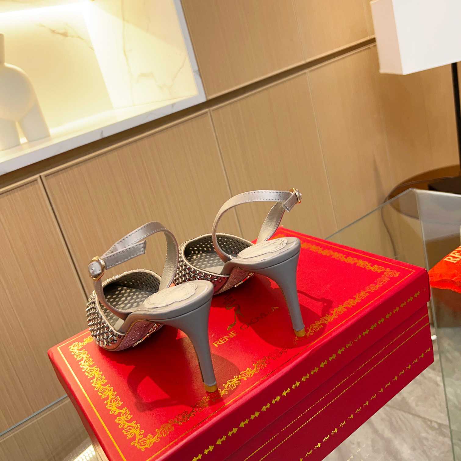 Rene Caovilla Ginger Crystal Silver Slingback 80 - 
