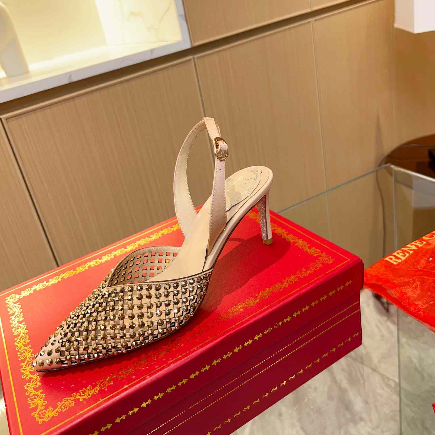 Rene Caovilla Ginger Crystal Silver Slingback 80 - 