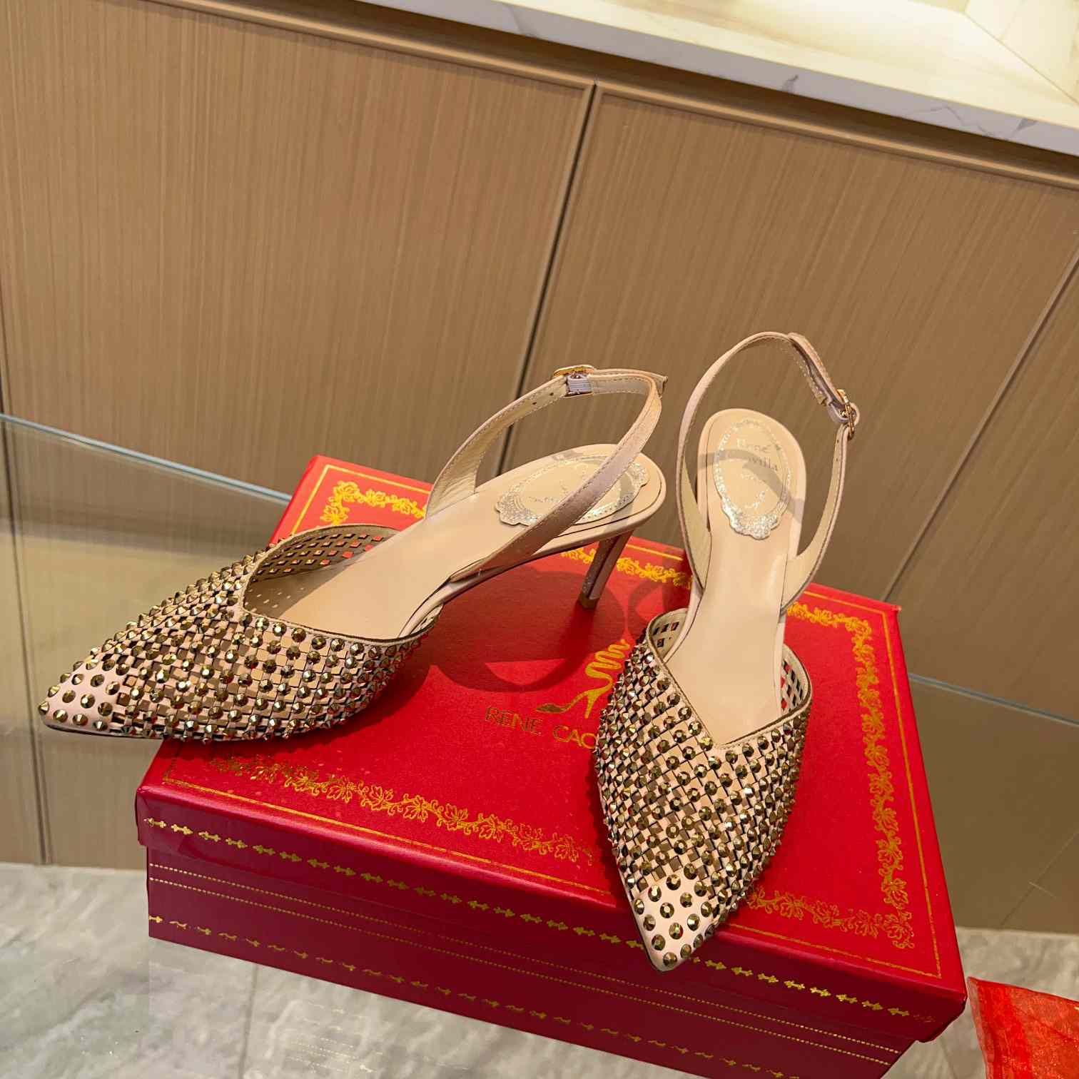 Rene Caovilla Ginger Crystal Silver Slingback 80 - 