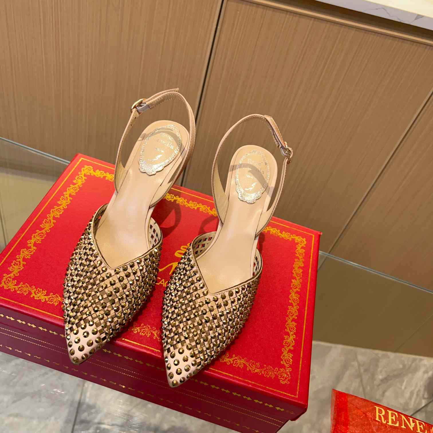 Rene Caovilla Ginger Crystal Silver Slingback 80 - 