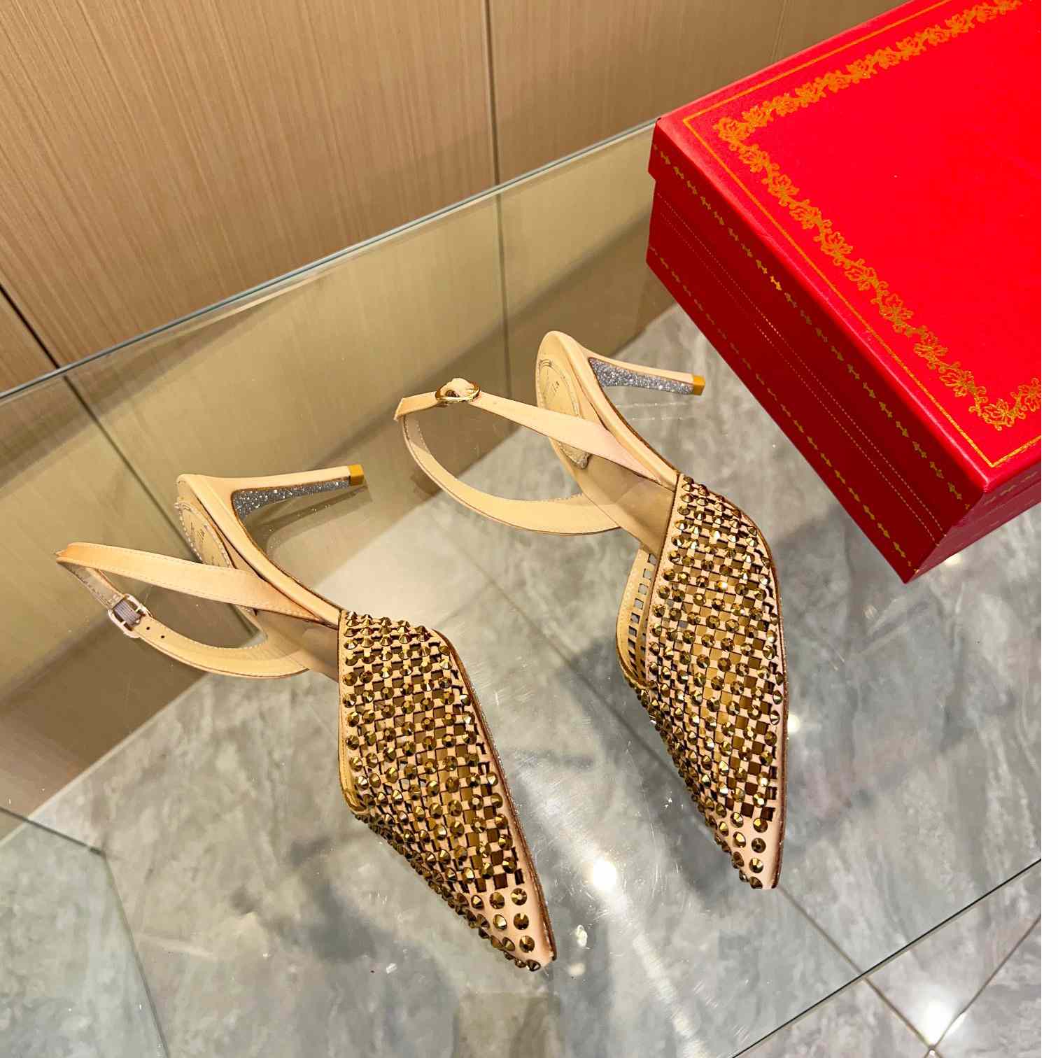 Rene Caovilla Ginger Crystal Silver Slingback 80 - 