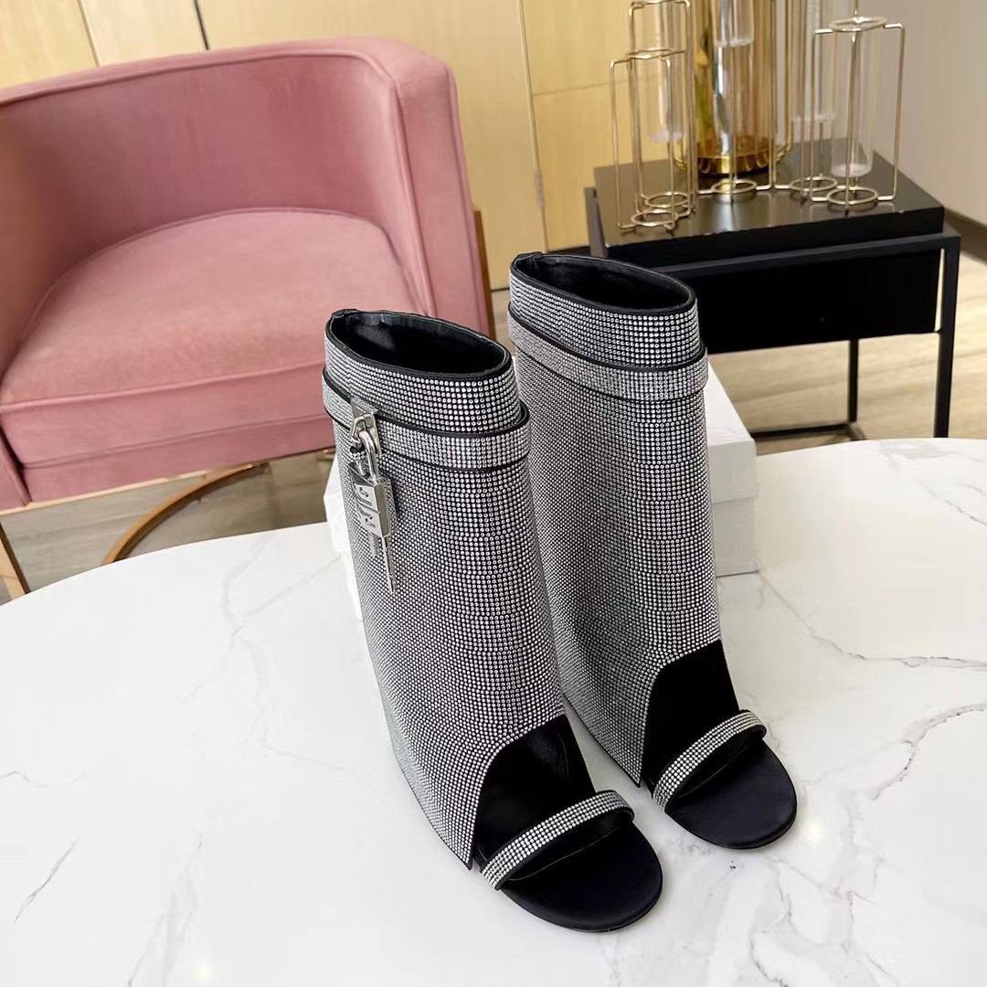Givenchy Shark Lock Sandals In Satin With Strass - 