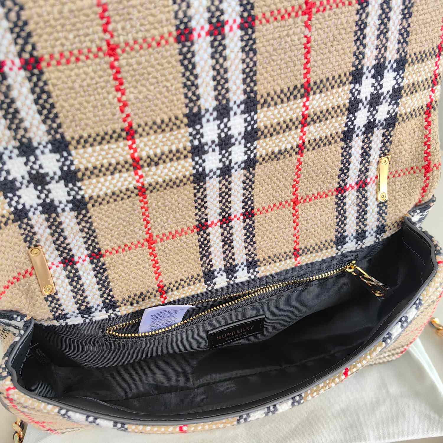 Burberry Lola Vintage-check Bouclé Shoulder Bag (28 x 6.5 x 17cm) - 