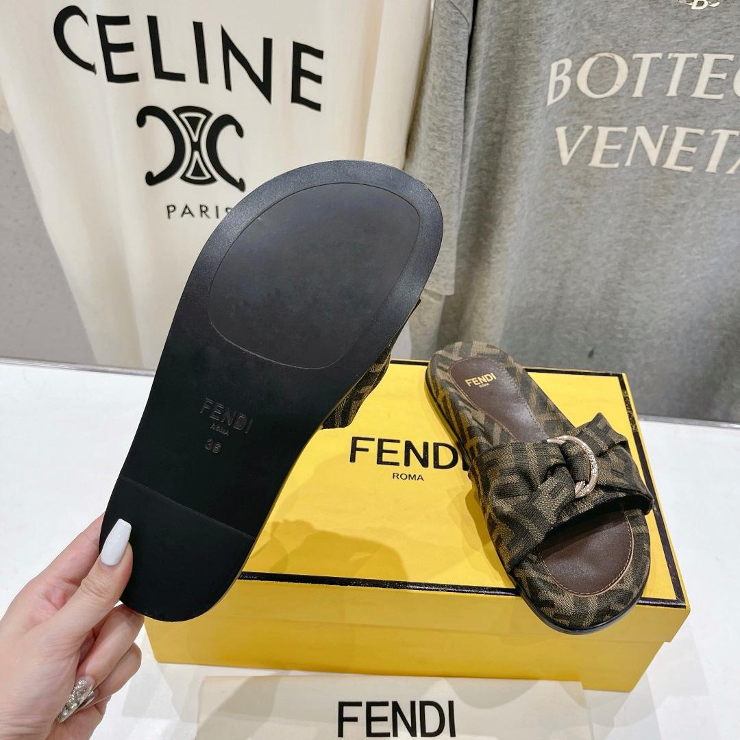 Fendi Feel Brown FF Jacquard Slides - 