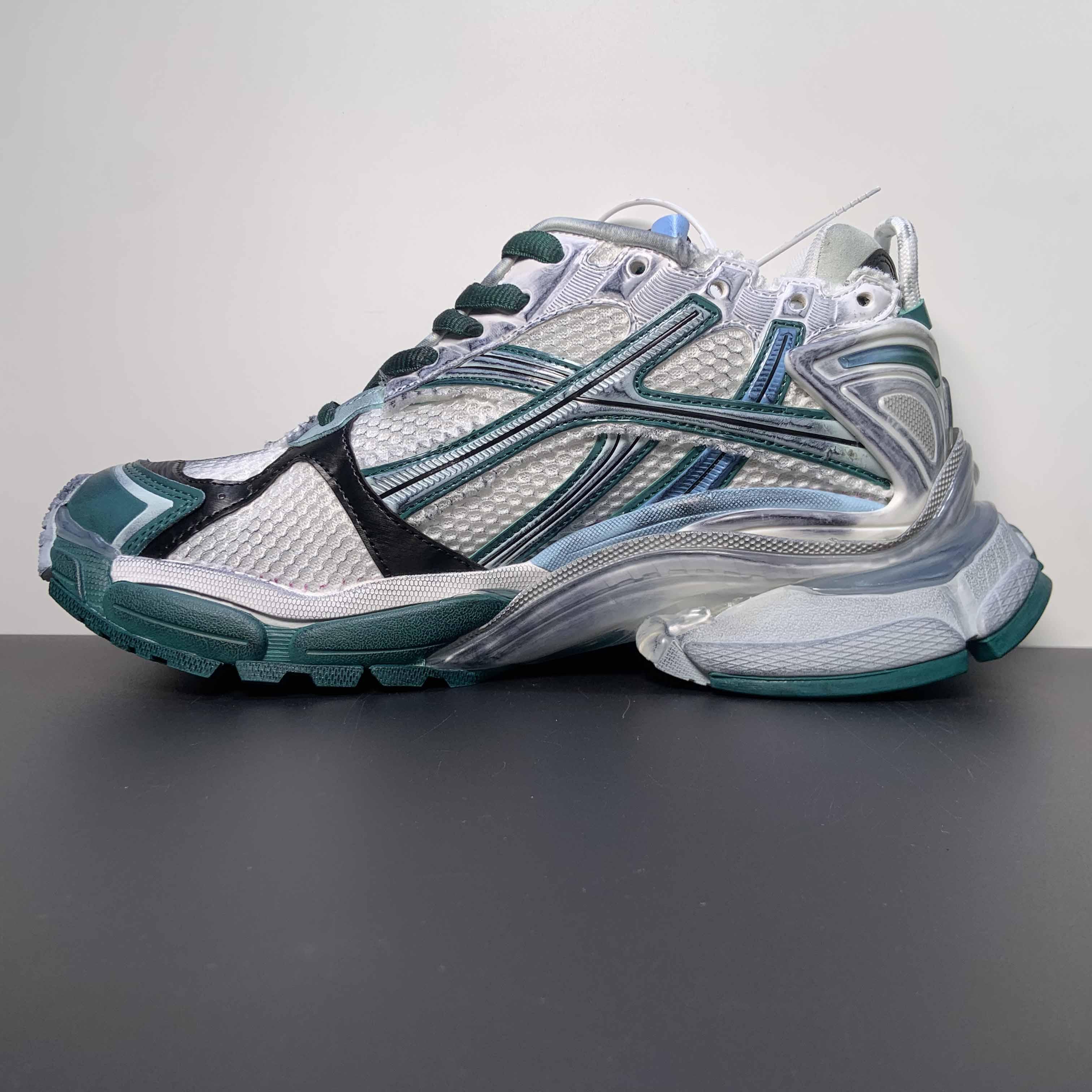 Balenciaga Runner Sneaker In White/Green And Blue - 