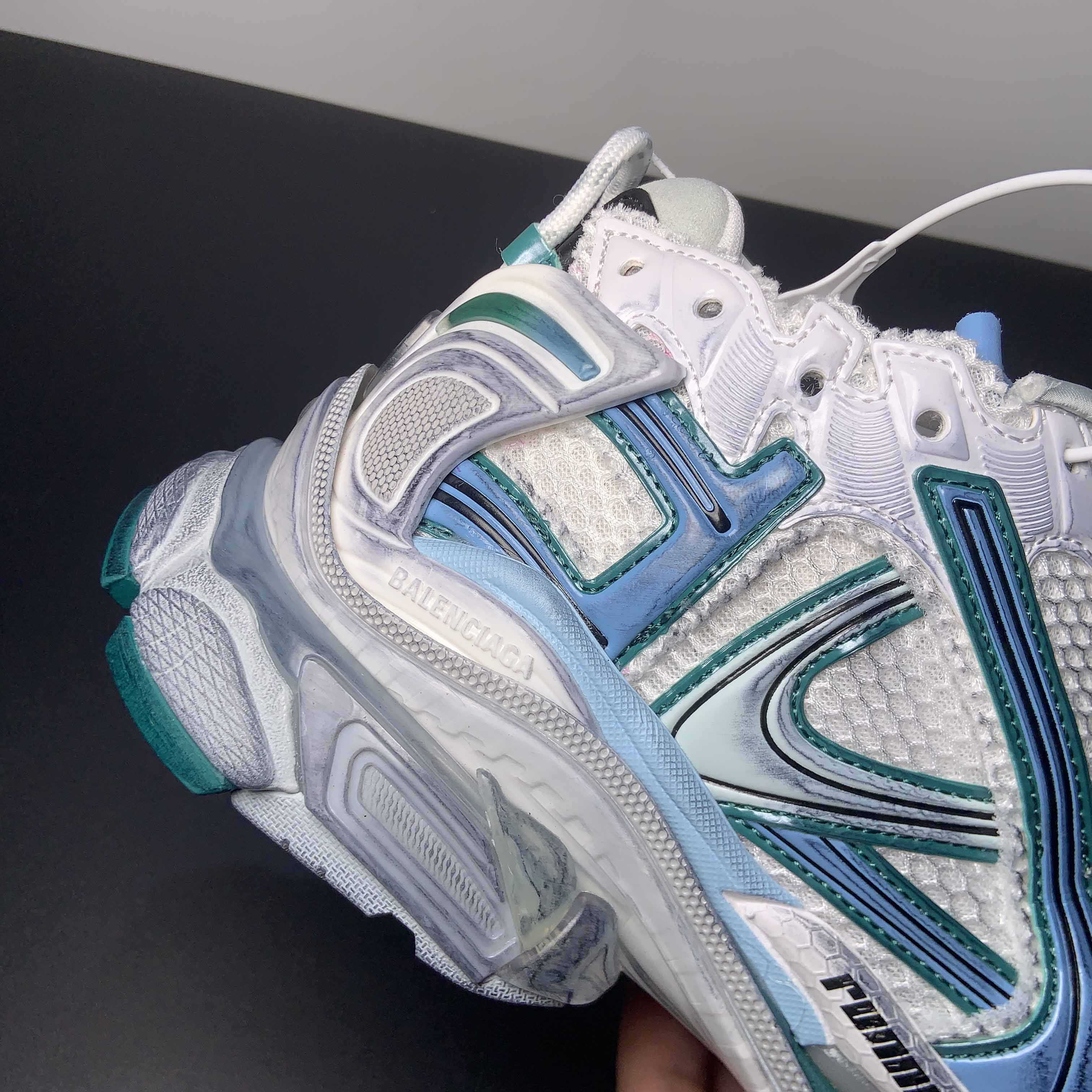 Balenciaga Runner Sneaker In White/Green And Blue - 