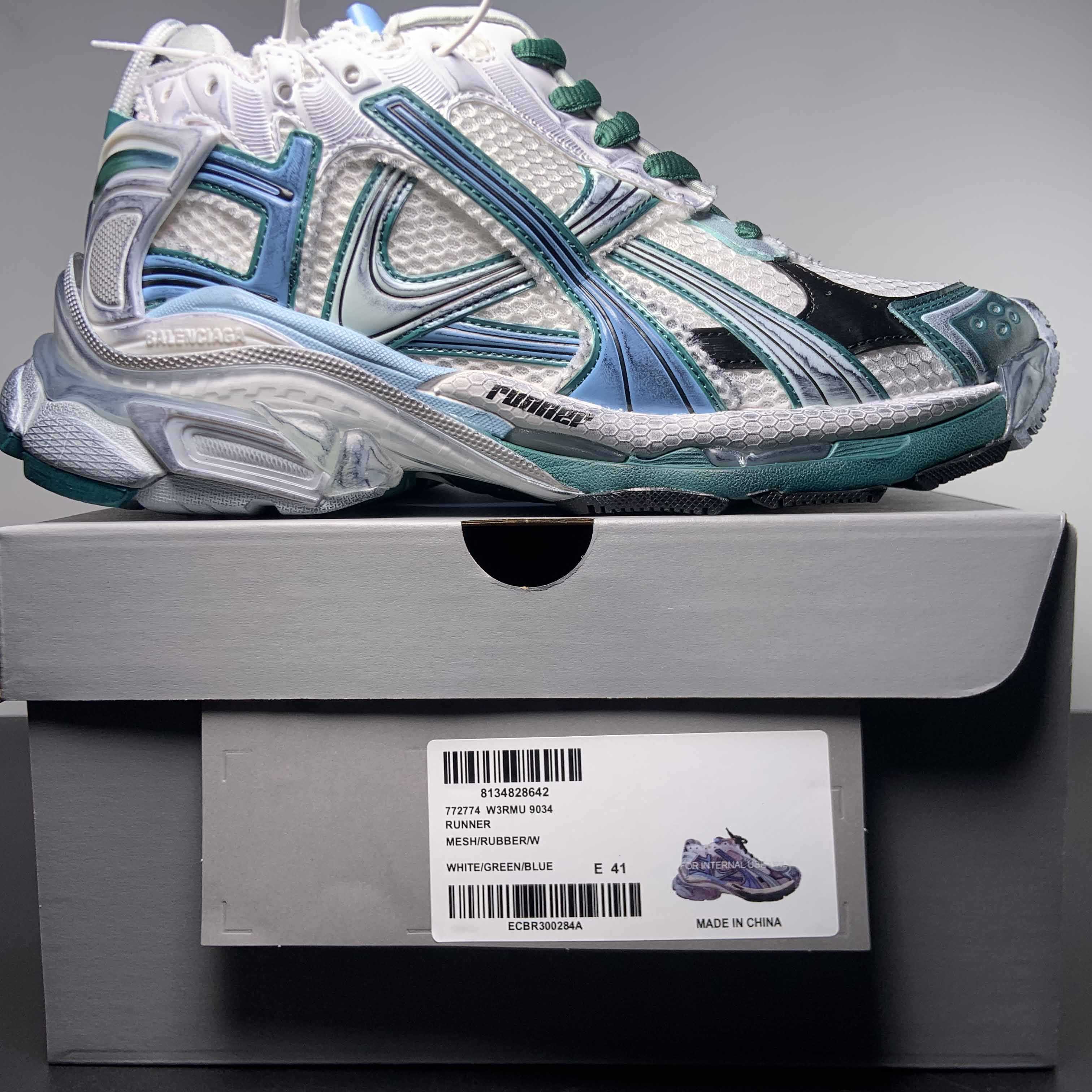 Balenciaga Runner Sneaker In White/Green And Blue - 