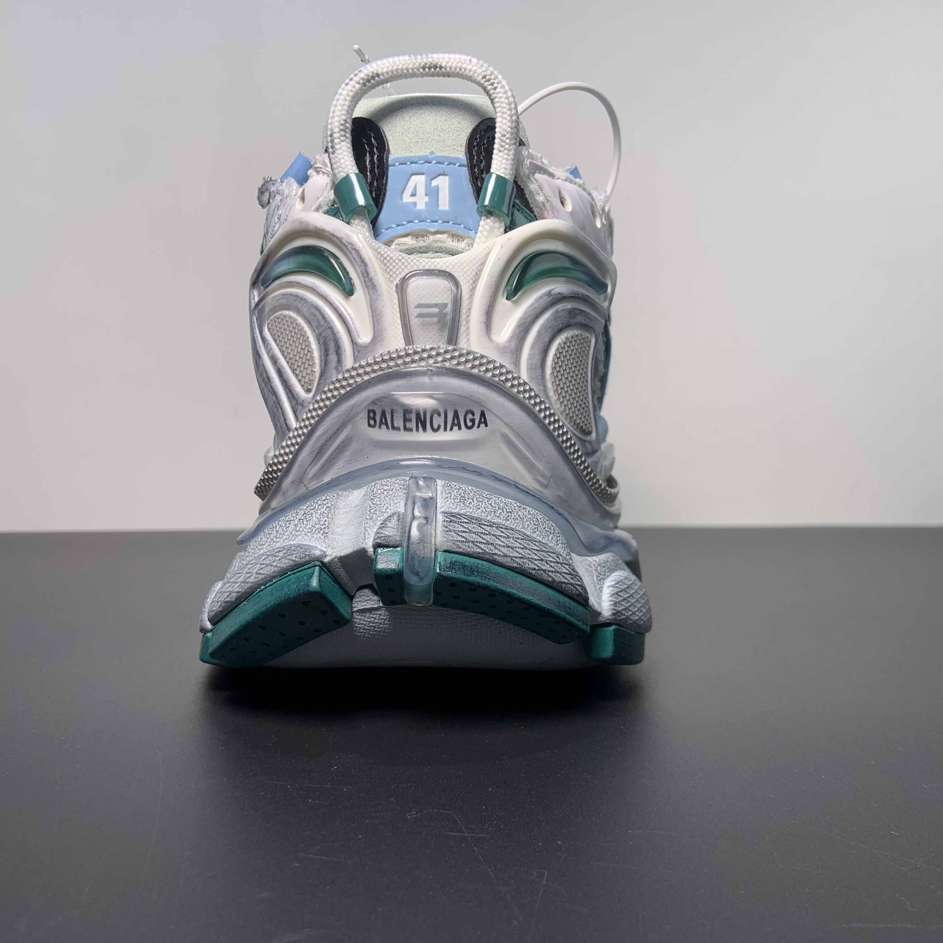 Balenciaga Runner Sneaker In White/Green And Blue - 