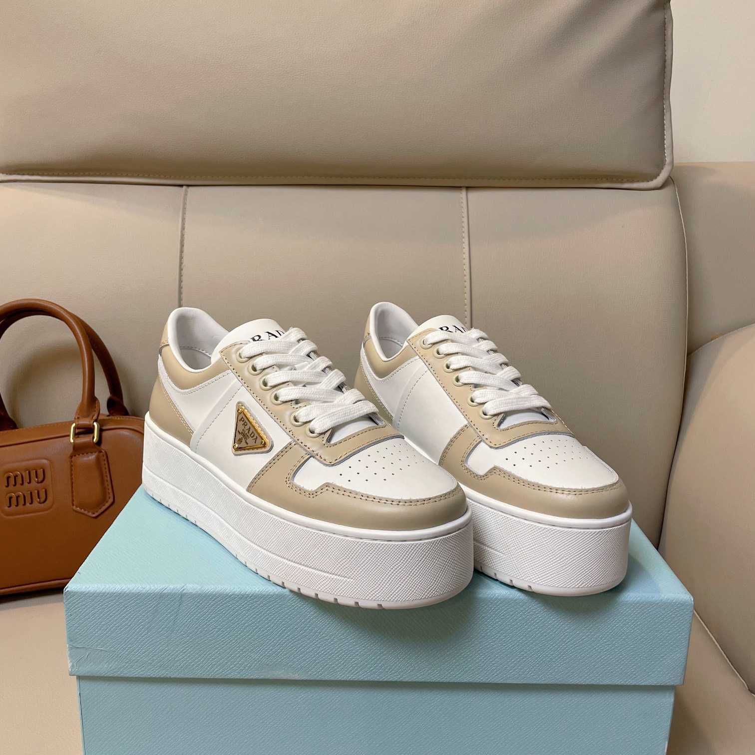 Prada Downtown Bold Leather Sneakers - 