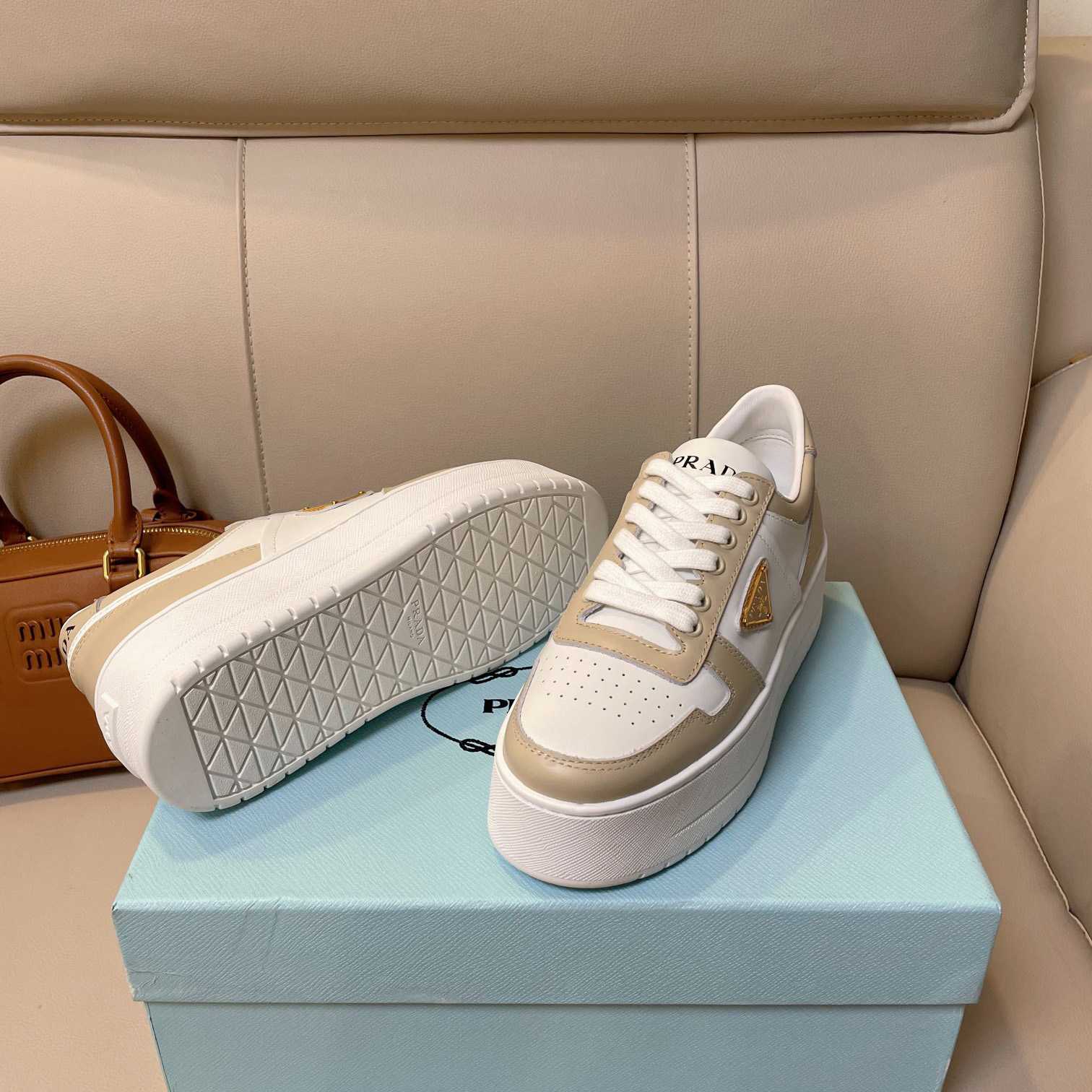 Prada Downtown Bold Leather Sneakers - 
