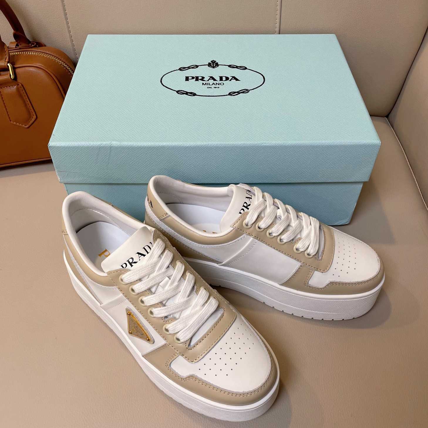 Prada Downtown Bold Leather Sneakers - 