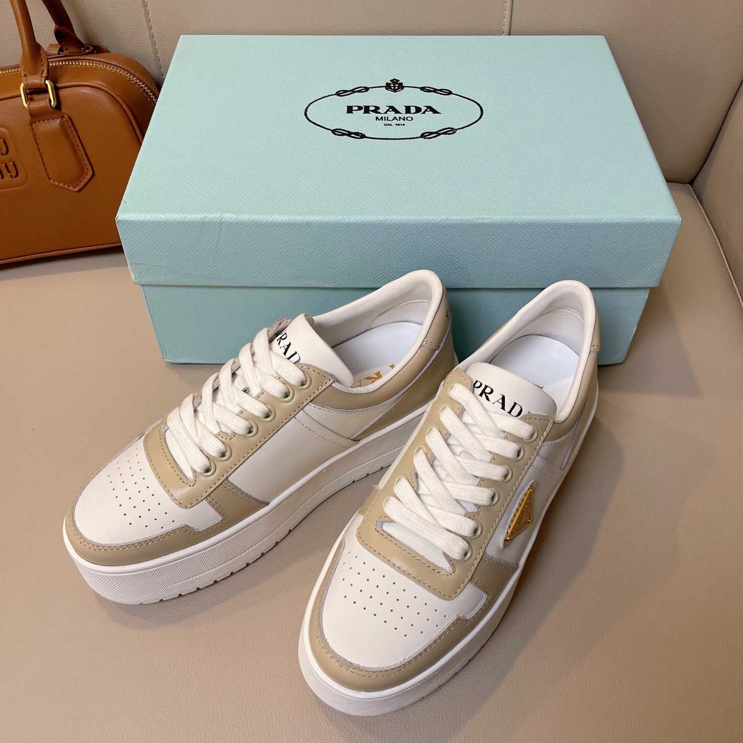Prada Downtown Bold Leather Sneakers - 