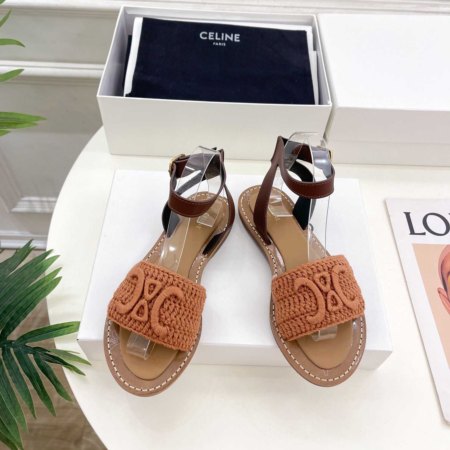 Celine Lympia Sandal In Triomphe Maccrame Cotton & Calfskin - 