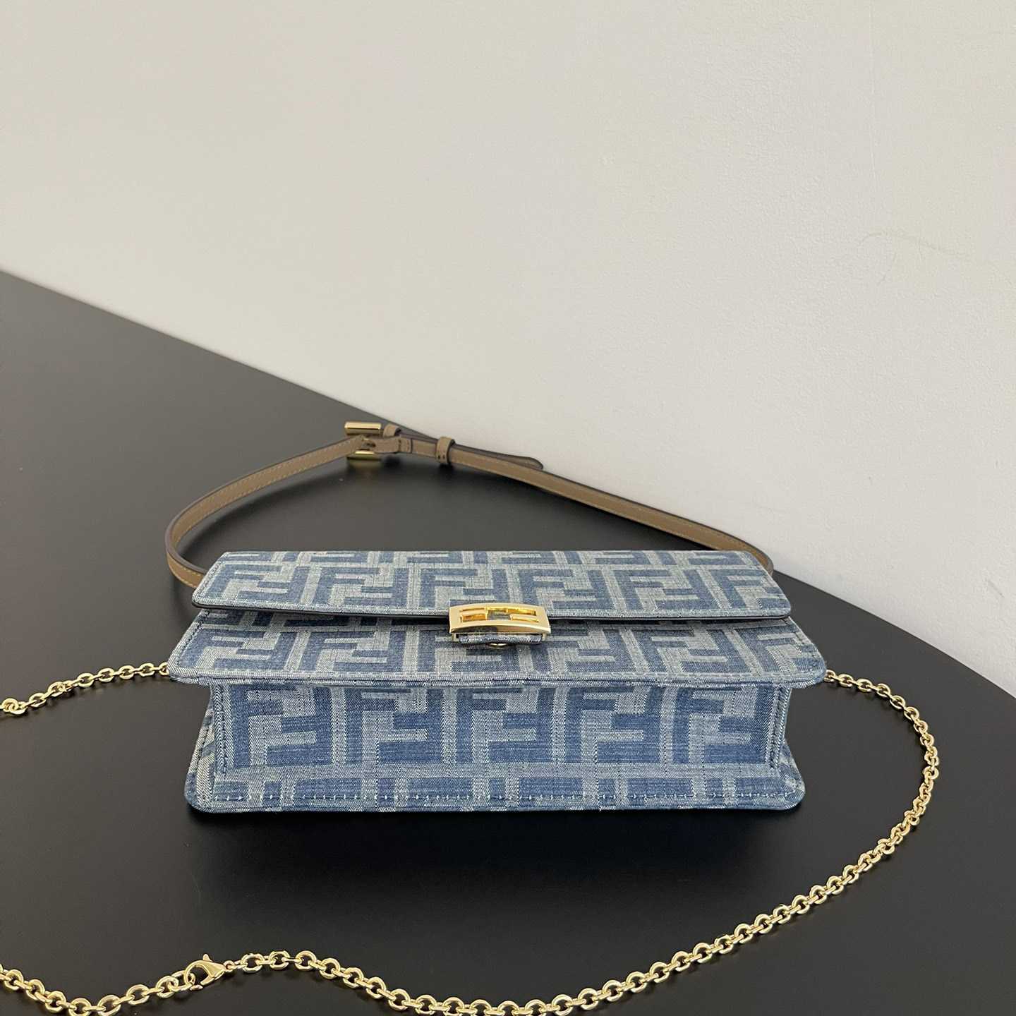Fendi Wallet On Chain Baguette Light Blue FF Denim Fabric Wallet - 