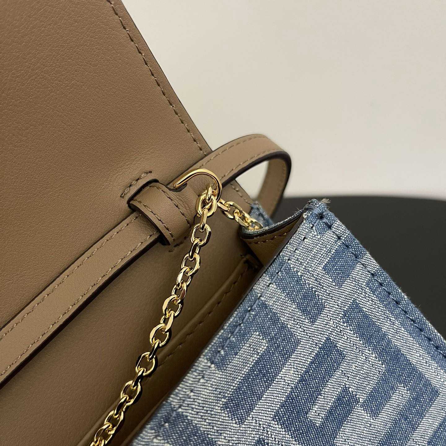 Fendi Wallet On Chain Baguette Light Blue FF Denim Fabric Wallet - 