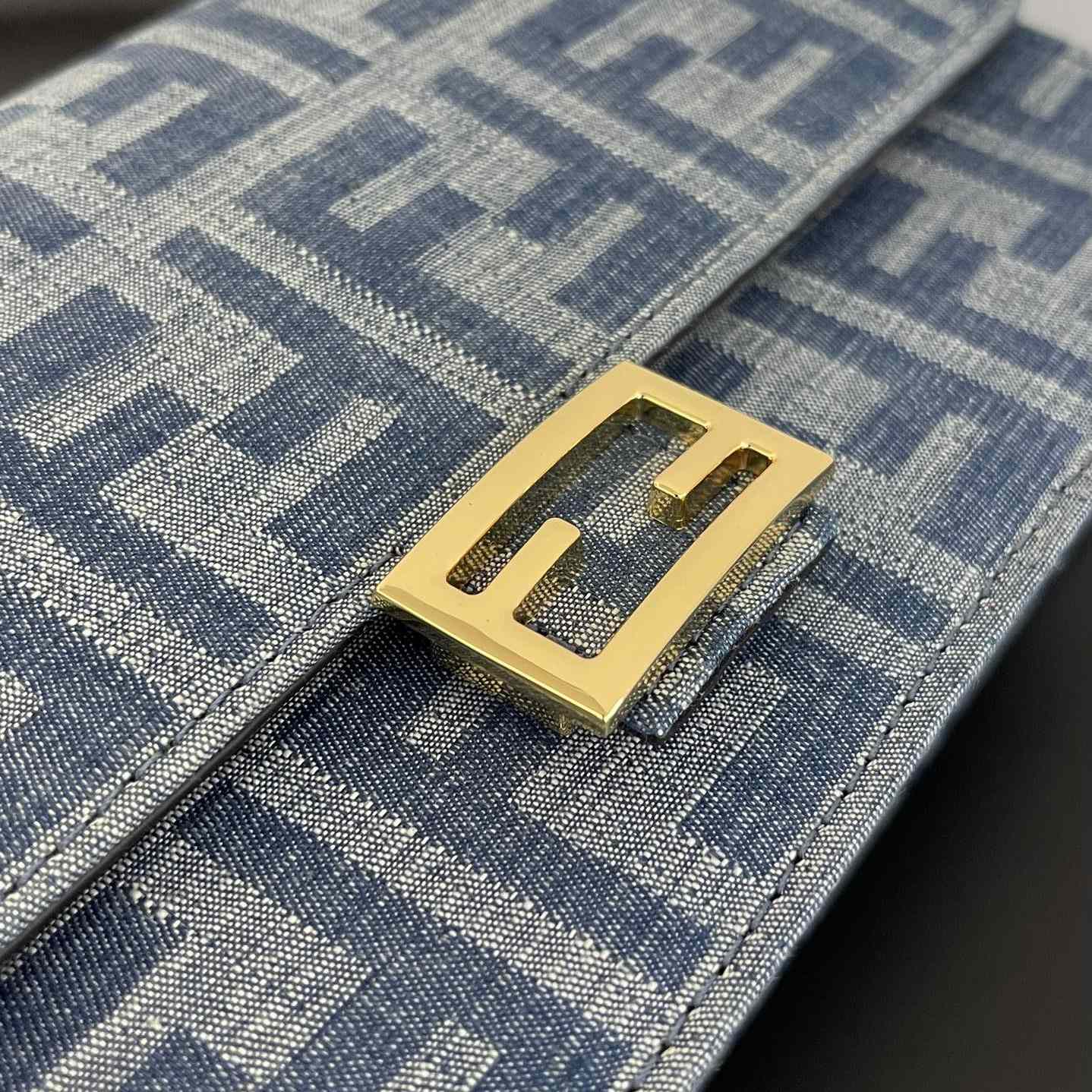 Fendi Wallet On Chain Baguette Light Blue FF Denim Fabric Wallet - 
