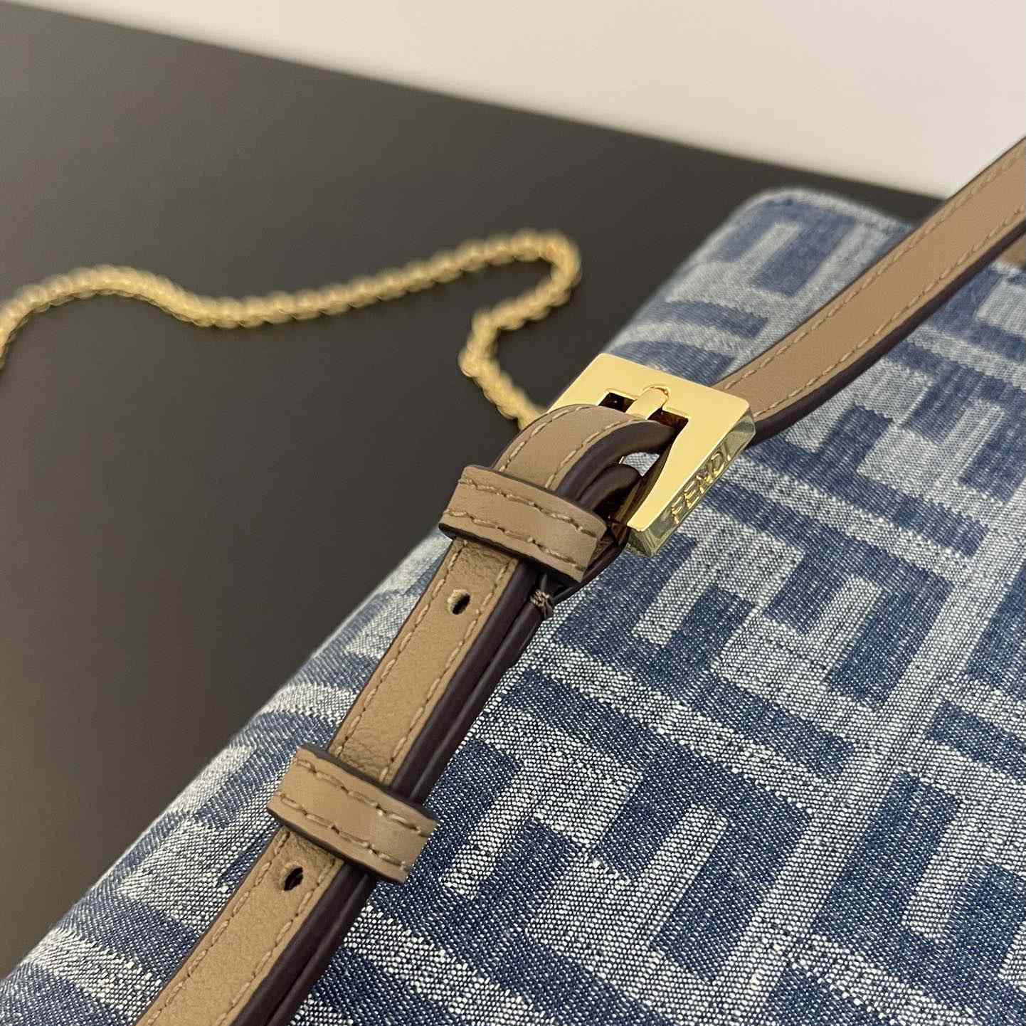 Fendi Wallet On Chain Baguette Light Blue FF Denim Fabric Wallet - 