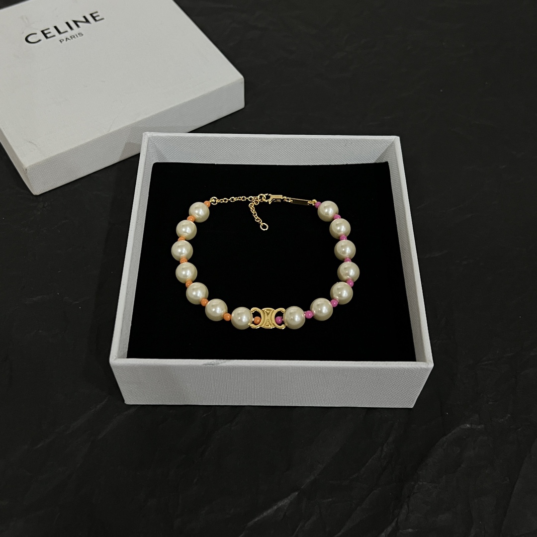 Celine Plage Pearl Bracelet In Brass With Gold Finish And Resin - 