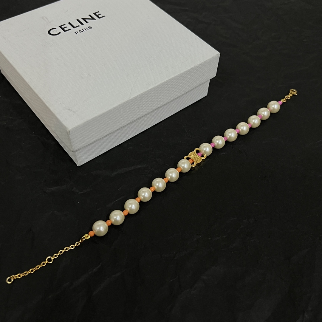 Celine Plage Pearl Bracelet In Brass With Gold Finish And Resin - 