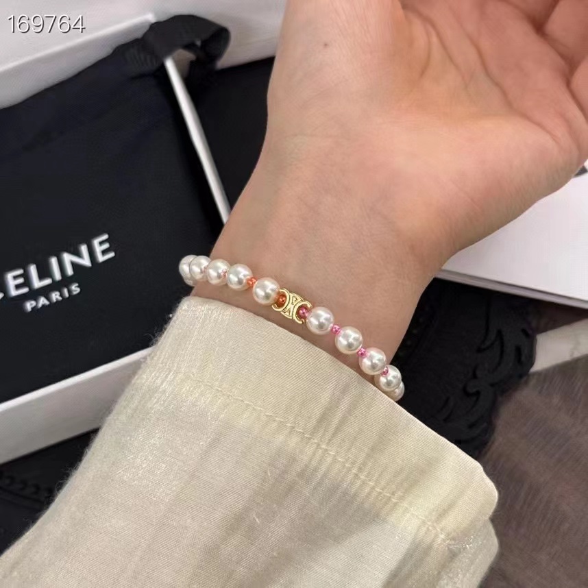 Celine Plage Pearl Bracelet In Brass With Gold Finish And Resin - 