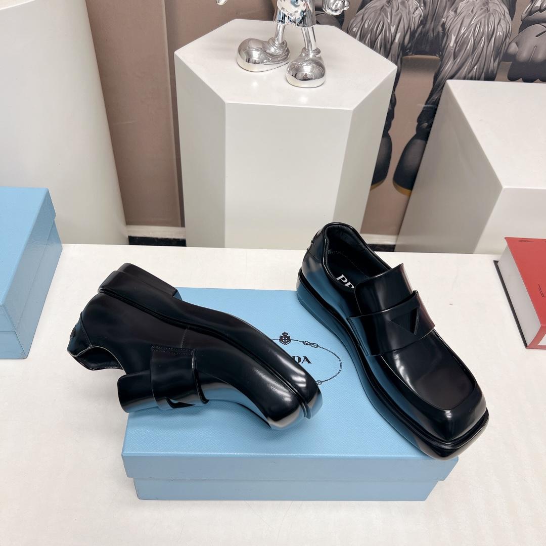 Prada Brushed Leather Loafers - 