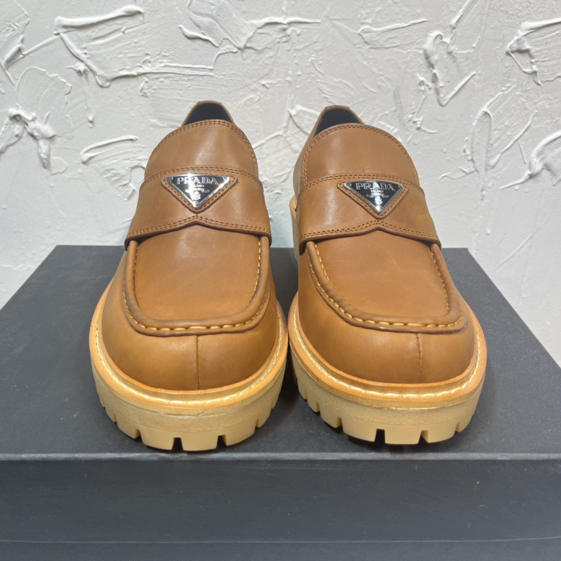 Prada Leather Loafers In Brown - 