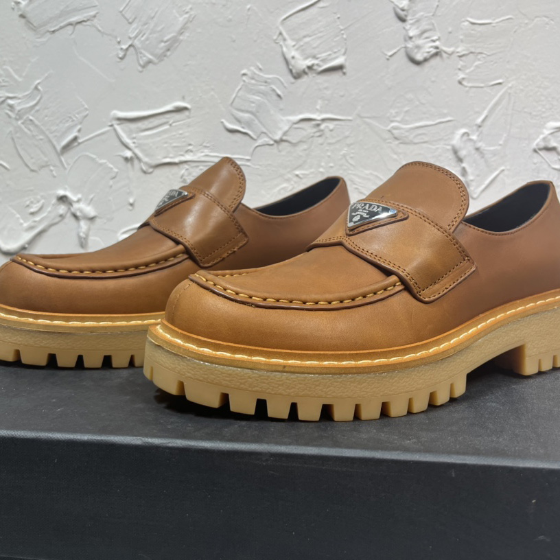 Prada Leather Loafers In Brown - 
